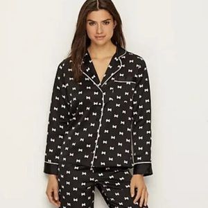 Kate Spade New York Intimates Pajamas Top Sz L Black Pink Bows Long Sleeves EUC